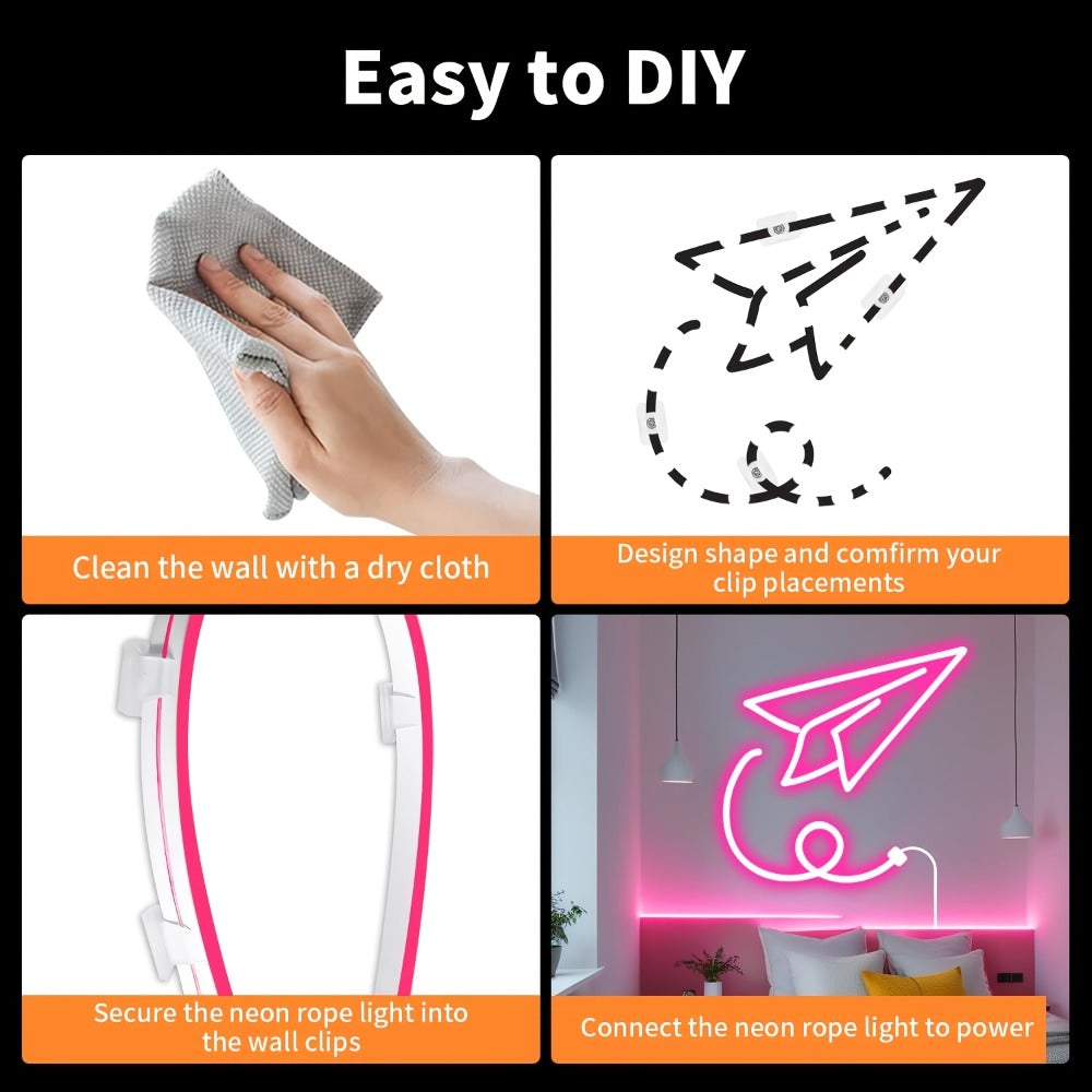 LED Neon Light Strip 32.8ft 10m 1200 LEDs Super Bright, 24V Flexible Neon Strip with Power Adapter & Mounting Clips