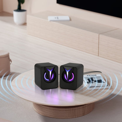 USB Powered Computer Speakers 2.0 Mini Stereo Desk Audio System with RGB Lights, Volume Control, 3.5mm AUX Input