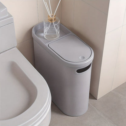 Slim 10L Bathroom Wastebasket with Lid Tray, Built-In Side Handles and Single or Two-Piece Options