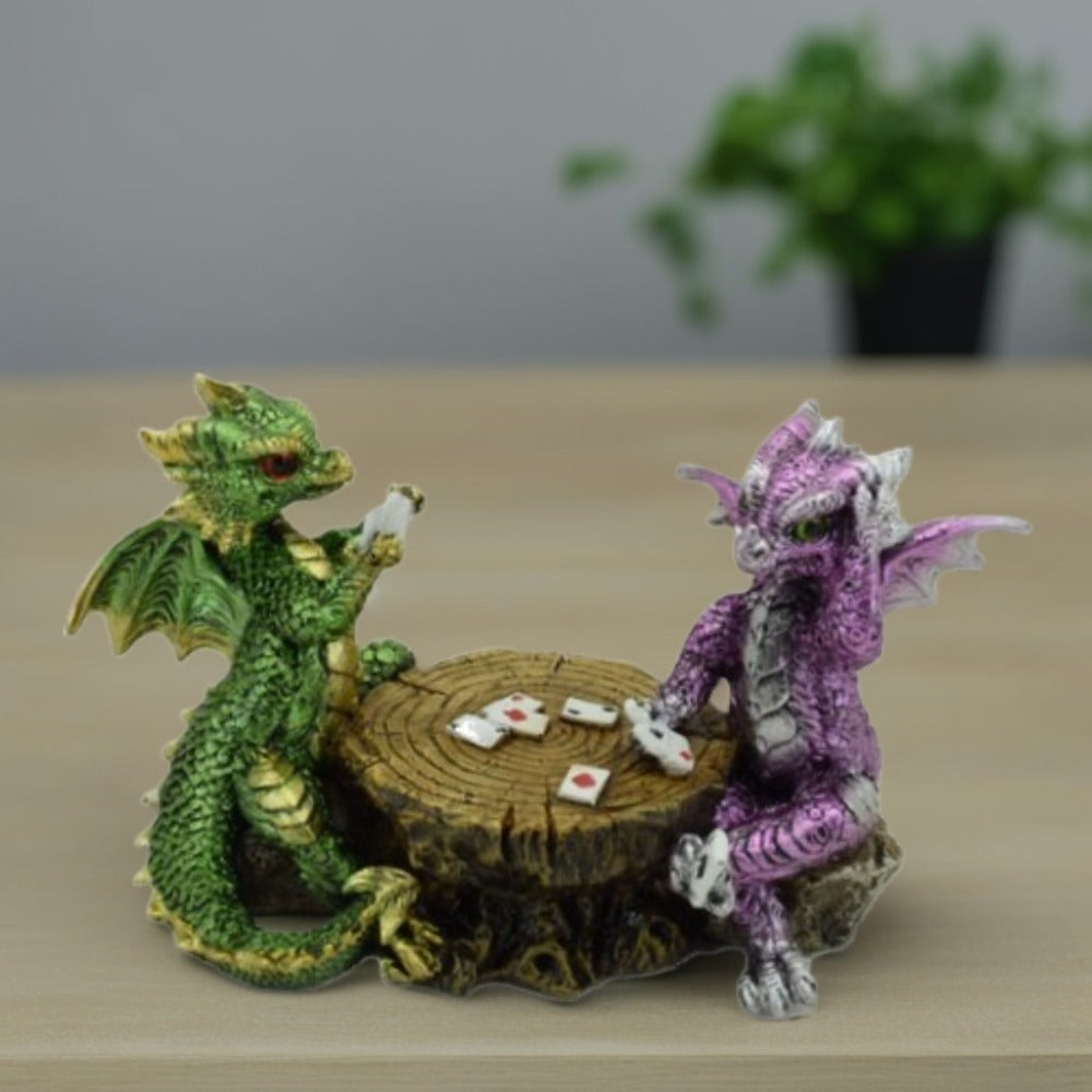 Dragons Playing Chess Figurine, 6.5" Decorative Polyresin Dragon Statue Sculpture for Home, Office & Bookshelf Decor