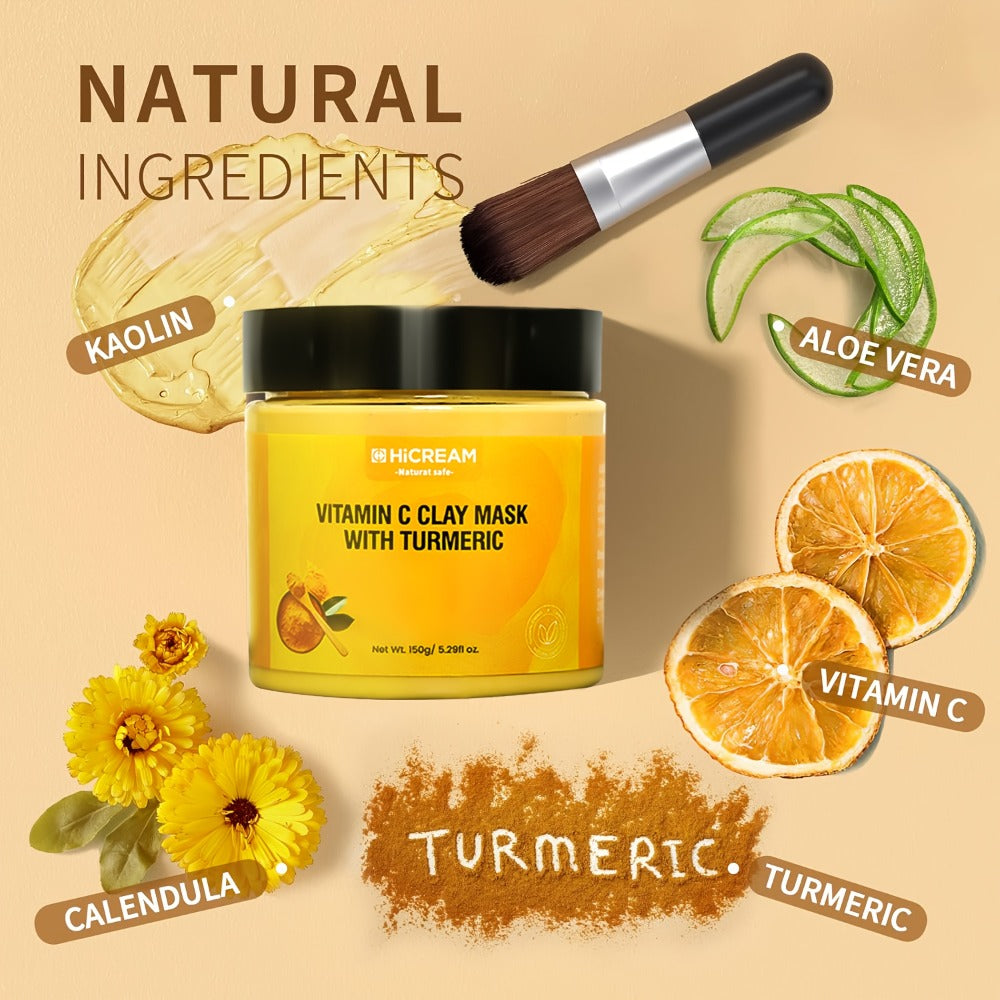 Vitamin C & Turmeric Clay Face Mask 5.29oz / 150g for Bath Time, Home Spa and Personal Care