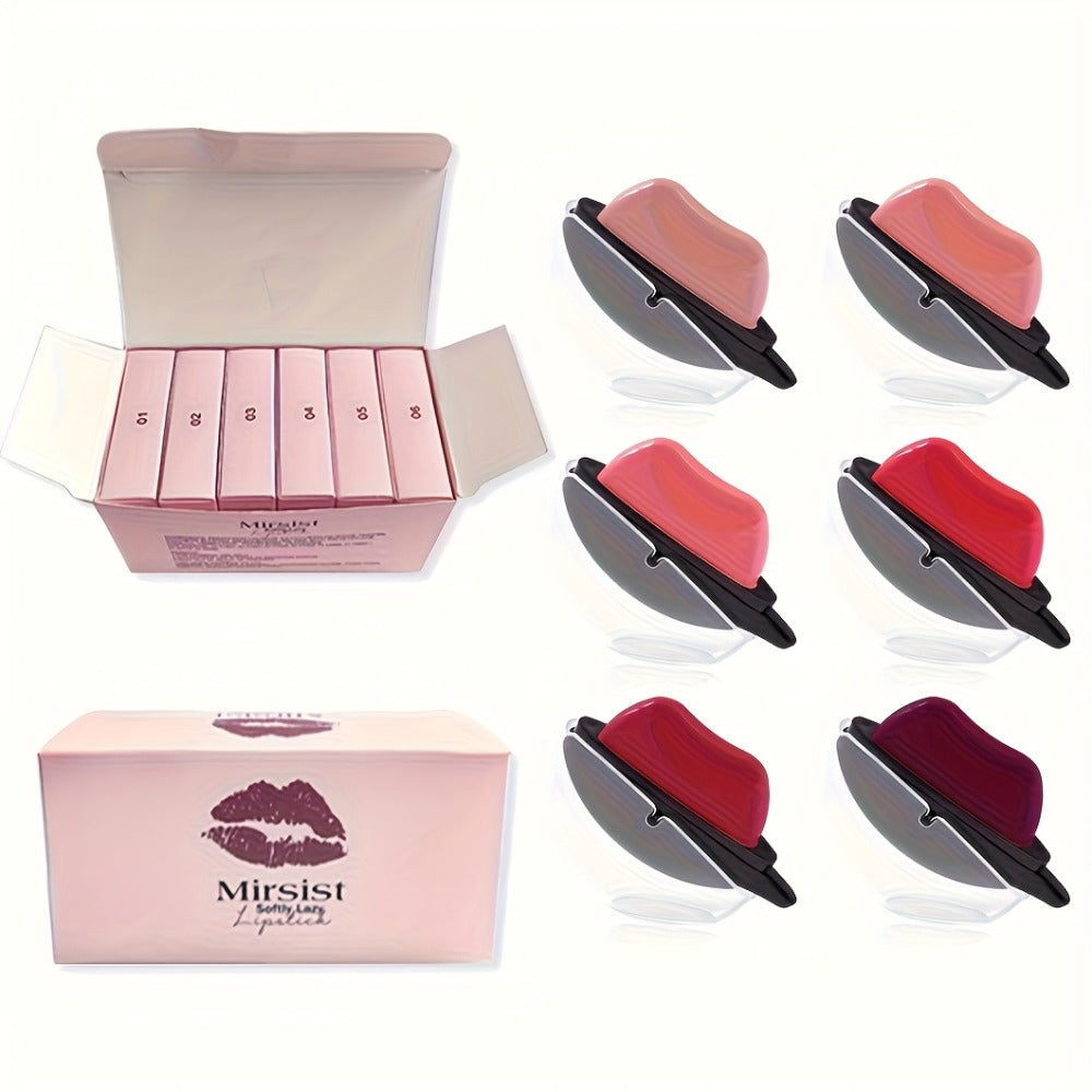 Lipstick Set, Mirsist 6-Piece Lip-Shaped Color Collection with Three Numbered Shade-Group Options
