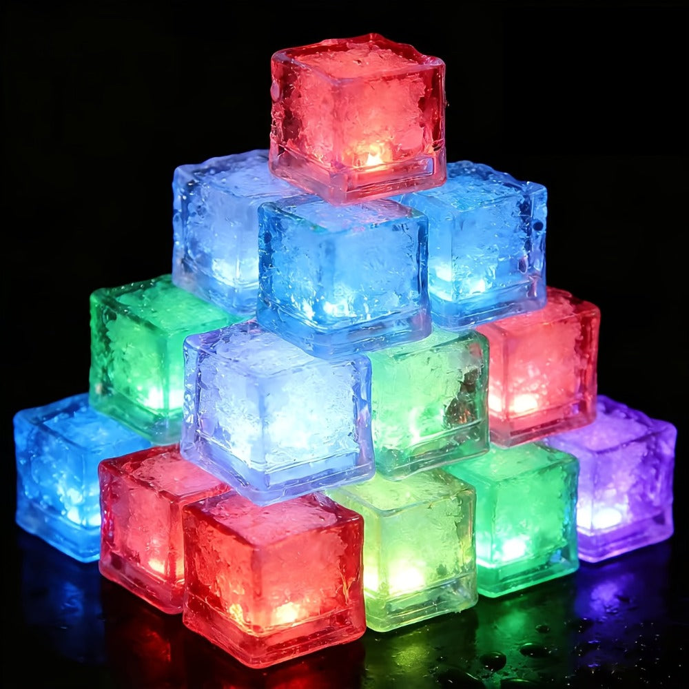 LED Ice Cube Lights Reusable Mixed Color, Flashing Sensory Light-Up Ice Cubes for Bar, Party & Wedding Decoration