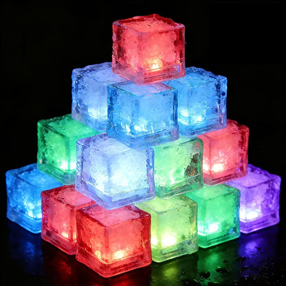 LED Ice Cube Lights Reusable Mixed Color, Flashing Sensory Light-Up Ice Cubes for Bar, Party & Wedding Decoration