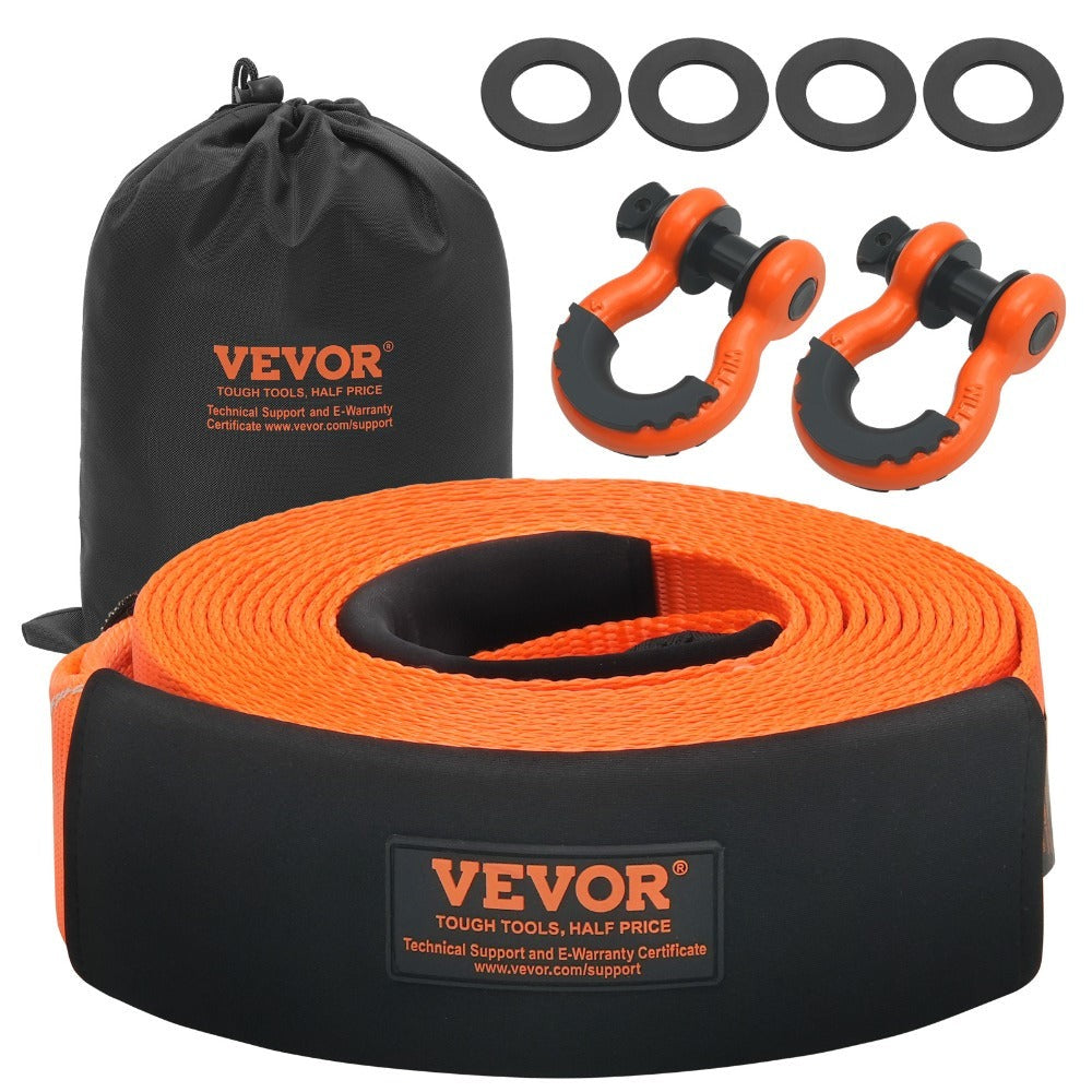 Tow Strap Recovery Kit 3 Inch x 30 ft Breaking Strength Triple Reinforced Loop Sleeves D-Ring for Entryways, Bedrooms and Living Spaces