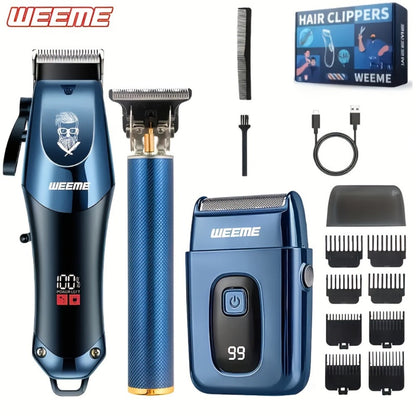 Hair Clipper WEEME One-, Two- or Three-Piece Grooming Sets with LCD Displays, USB Charging and Four Options