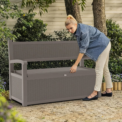Outdoor Storage Bench 80 Gal, for Garden, Patio and Yard Use, with the Listed Configuration