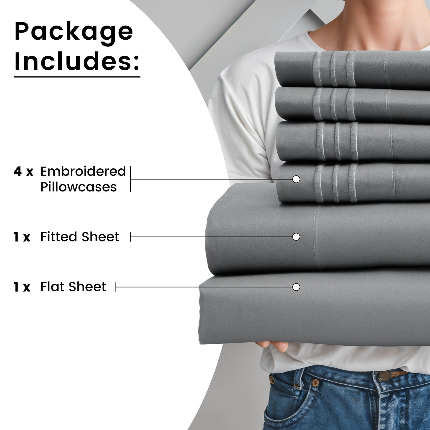 Fitted Sheet Set 6-Piece Brushed Polyester Deep Pocket Bed Sheets 20 Colors Hotel Luxury Bedding with Embroidered Pillowcases