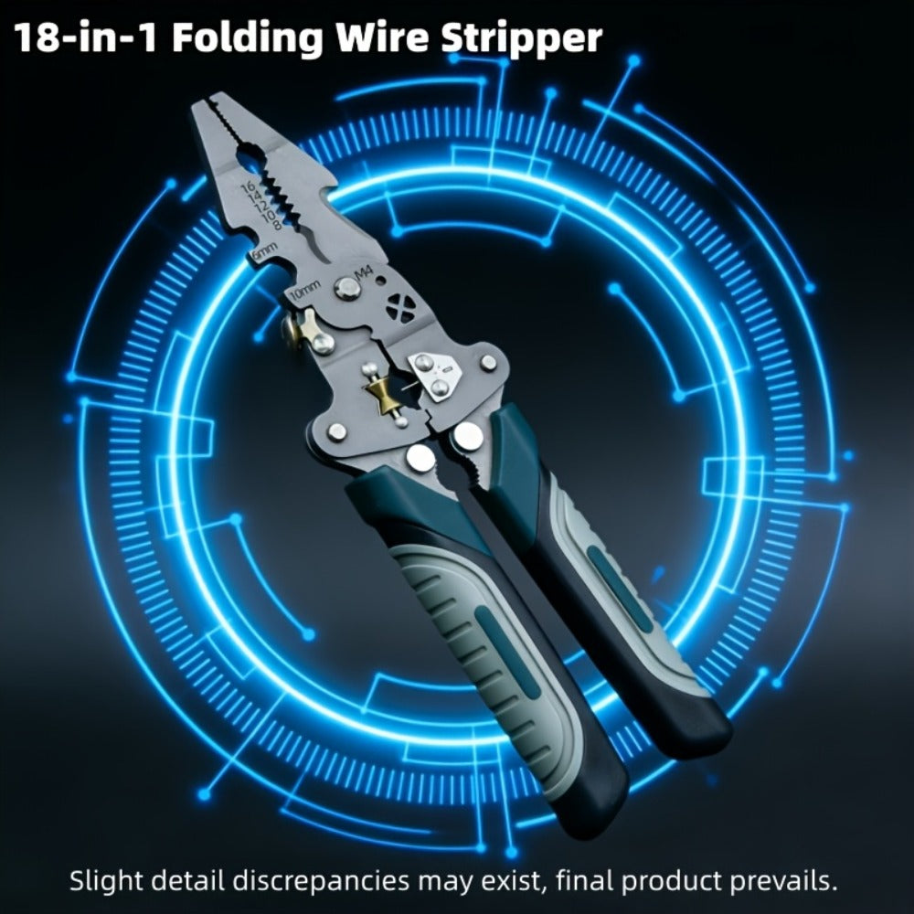 18-in-1 High-Carbon-Steel Folding Wire Stripping Pliers with Cutter, Crimper and Puller for Electrical DIY