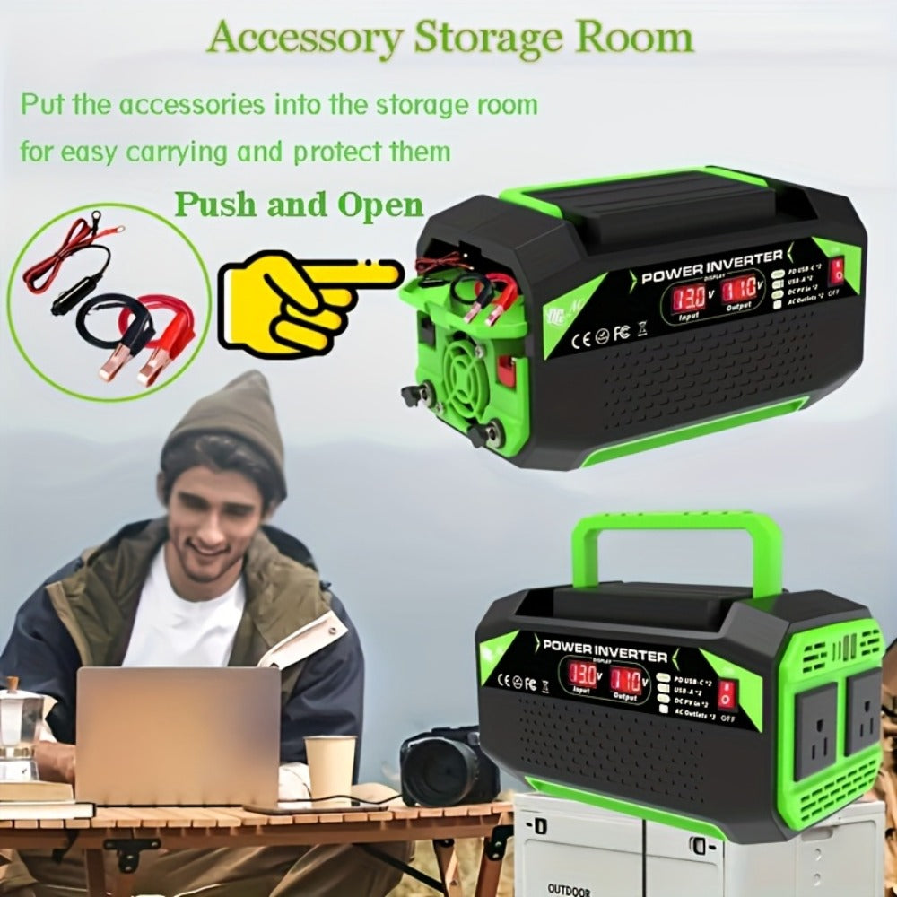 Power Inverter 500W/1000W DC 12V to AC 110V - Car Power Converter with LCD Display, 2 AC Outlets