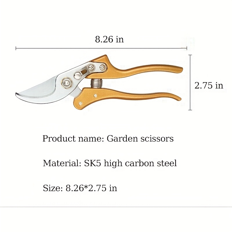 Bypass Pruning Shears with Curved Blade, Return Spring and Gold or Black Coated Handle Options