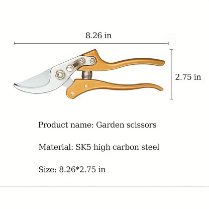 Bypass Pruning Shears with Curved Blade, Return Spring and Gold or Black Coated Handle Options