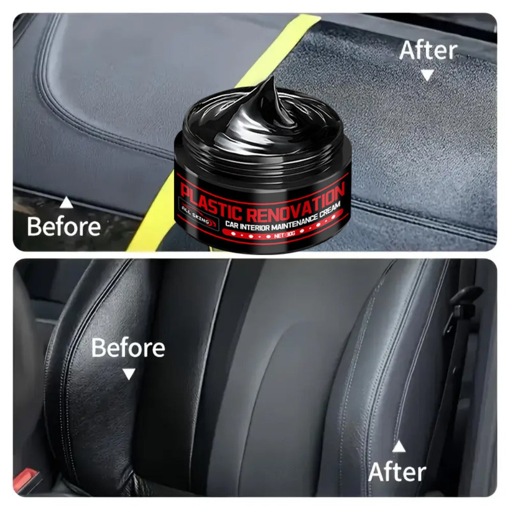 Car Plastic Restorer & Black Interior Trim Polish – Scratch Repair Paste, Anti-Aging Refurbishment Wax for Dashboard, Bumper