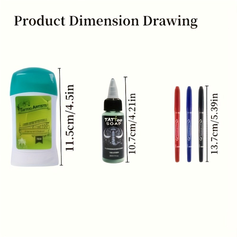 Tattoo Transfer Kit Complete Set with Ink Gel Green Soap Solution & Stencil Markers for Temporary Body Art, Festivals and Costumes