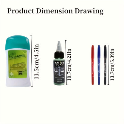 Tattoo Transfer Kit Complete Set with Ink Gel Green Soap Solution & Stencil Markers for Temporary Body Art, Festivals and Costumes