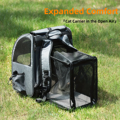 Expandable Pet Carrier Backpack | Airline Approved Foldable Cat Dog Travel Bag for Small Medium Pets, Breathable Mesh