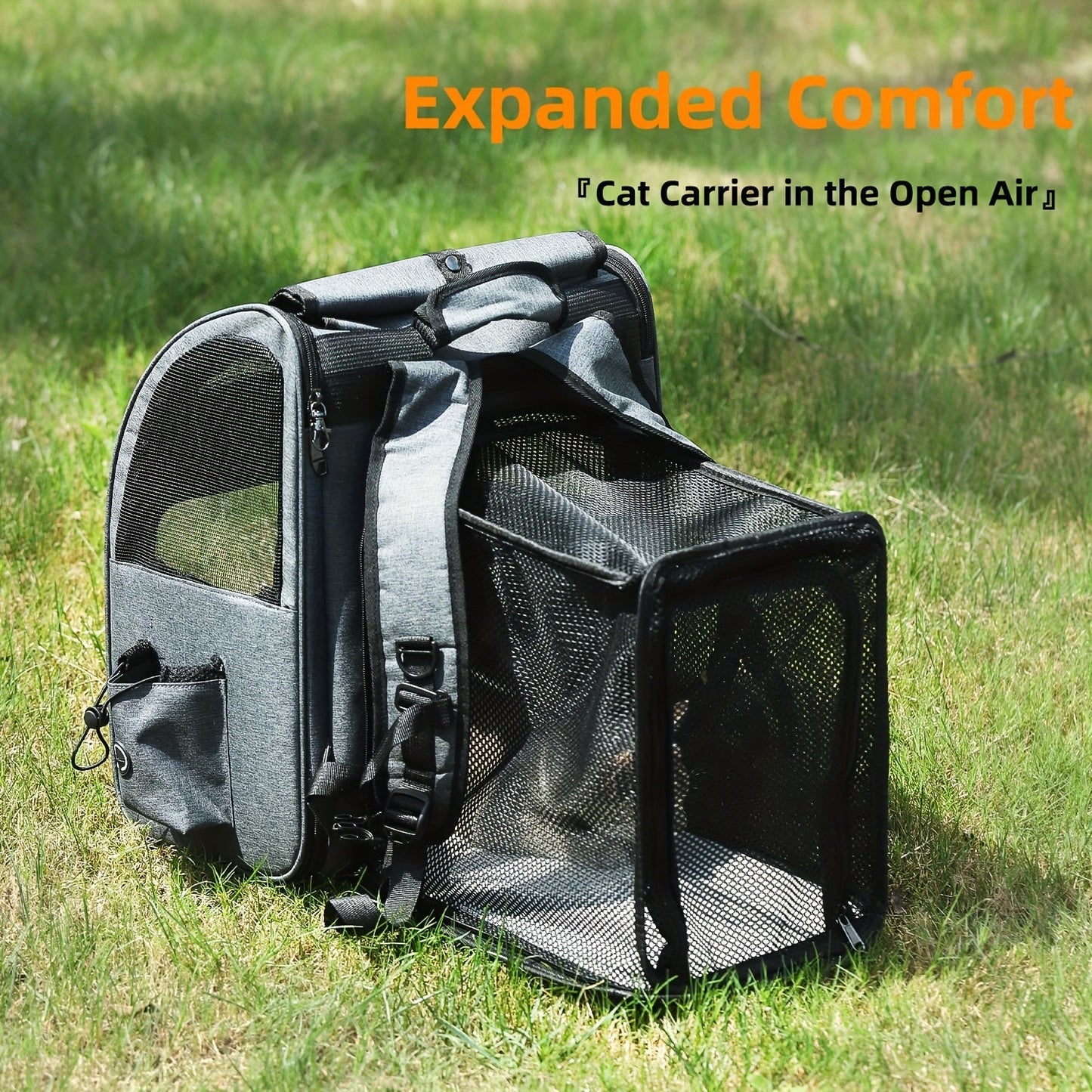 Expandable Pet Carrier Backpack with Mesh Panels, Foldable Frame and Dark Gray or Light Gray Options
