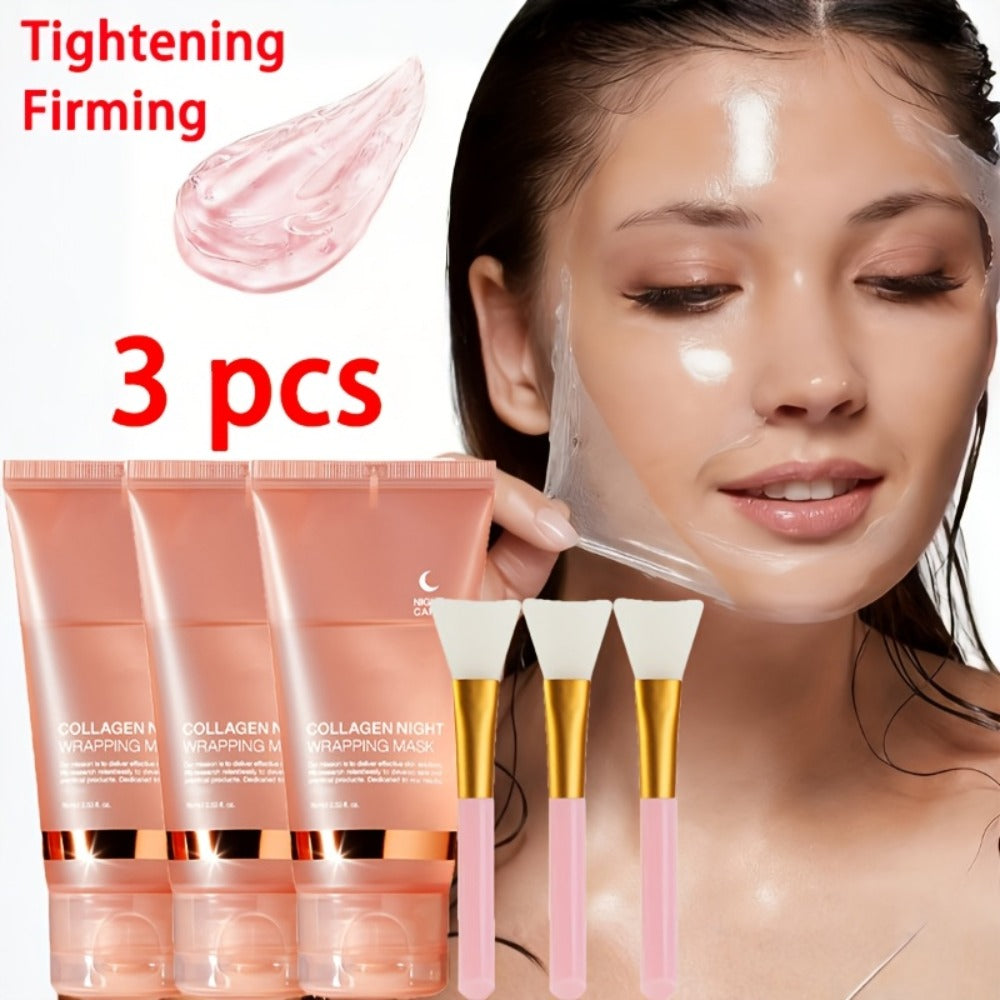 Collagen Overnight Sleeping Mask 3pcs 75g - Niacinamide Hyaluronic Acid Intensive Lifting Sleep Off Face Mask for Women