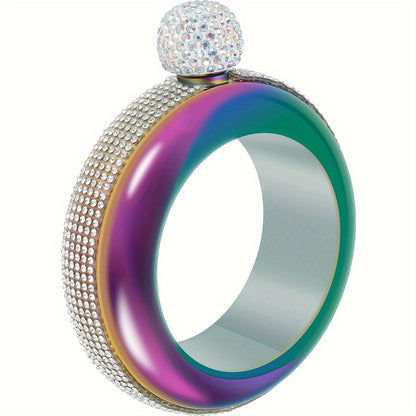Bracelet Flask for Women, 3.5oz Stainless Steel Bangle Hidden Flask with Rhinestone Lid, Wearable Portable Liquor Flask for Parties