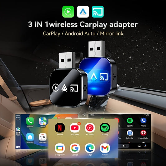 Plug & Play Wireless CarPlay & Android Auto Converter – Mirror Projection, 5GHz WiFi Auto-Connect, Aluminum Alloy