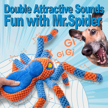 Squeaky Spider Dog Toy – Interactive Crinkle Tug of War Plush Dog Toy with Squeaker Head & Flexible Legs, Durable Large Dog Toys to Keep