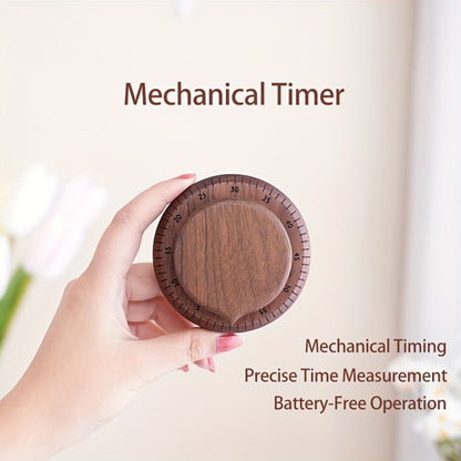 Mechanical Kitchen Timer with Loud Alarm – Black Walnut Wood Cooking Timer, 100% Battery-Free Desktop Timer for Cooking
