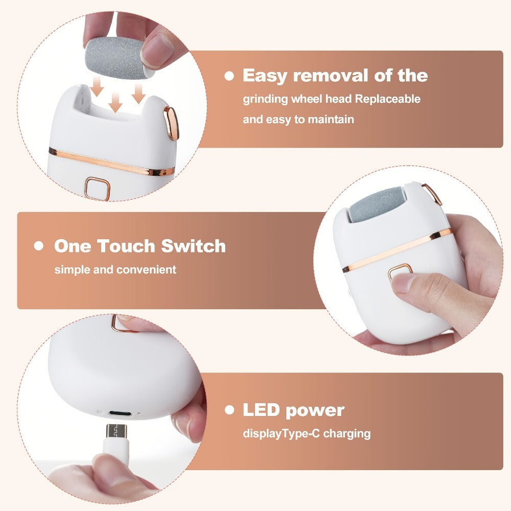 Electric Callus Remover Rechargeable Foot Grinder with 3 Replacement Heads 2 Speed Settings IPX5 Waterproof USB Charging Portable Pedicure