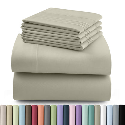 Fitted Sheet Set 6-Piece Brushed Polyester Deep Pocket Bed Sheets 20 Colors Hotel Luxury Bedding with Embroidered Pillowcases