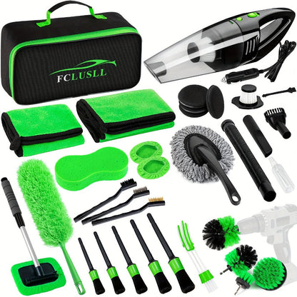 Car Cleaning Kit with Portable Vacuum Cleaner – 17/24/29/32/35pcs Interior Detailing Set with Windshield Cleaner