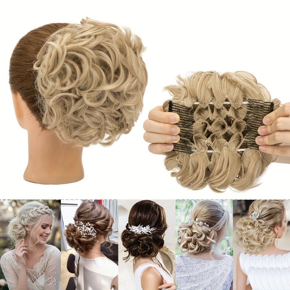 Clip In Hair Bun Extension Messy Bun Chignon Hairpiece – Synthetic Curly Updo with Comb & Scrunchie for Women