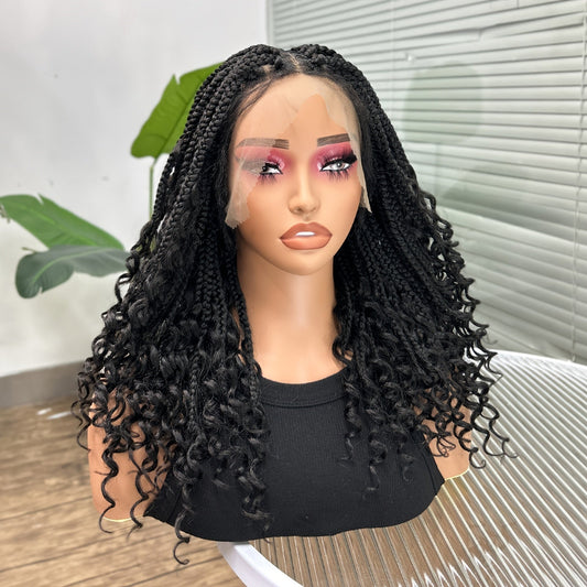 Goddess Square-Braid Wig with Curly Ends in 14- or 16-Inch Lengths and Black, Burgundy or Brown Colors