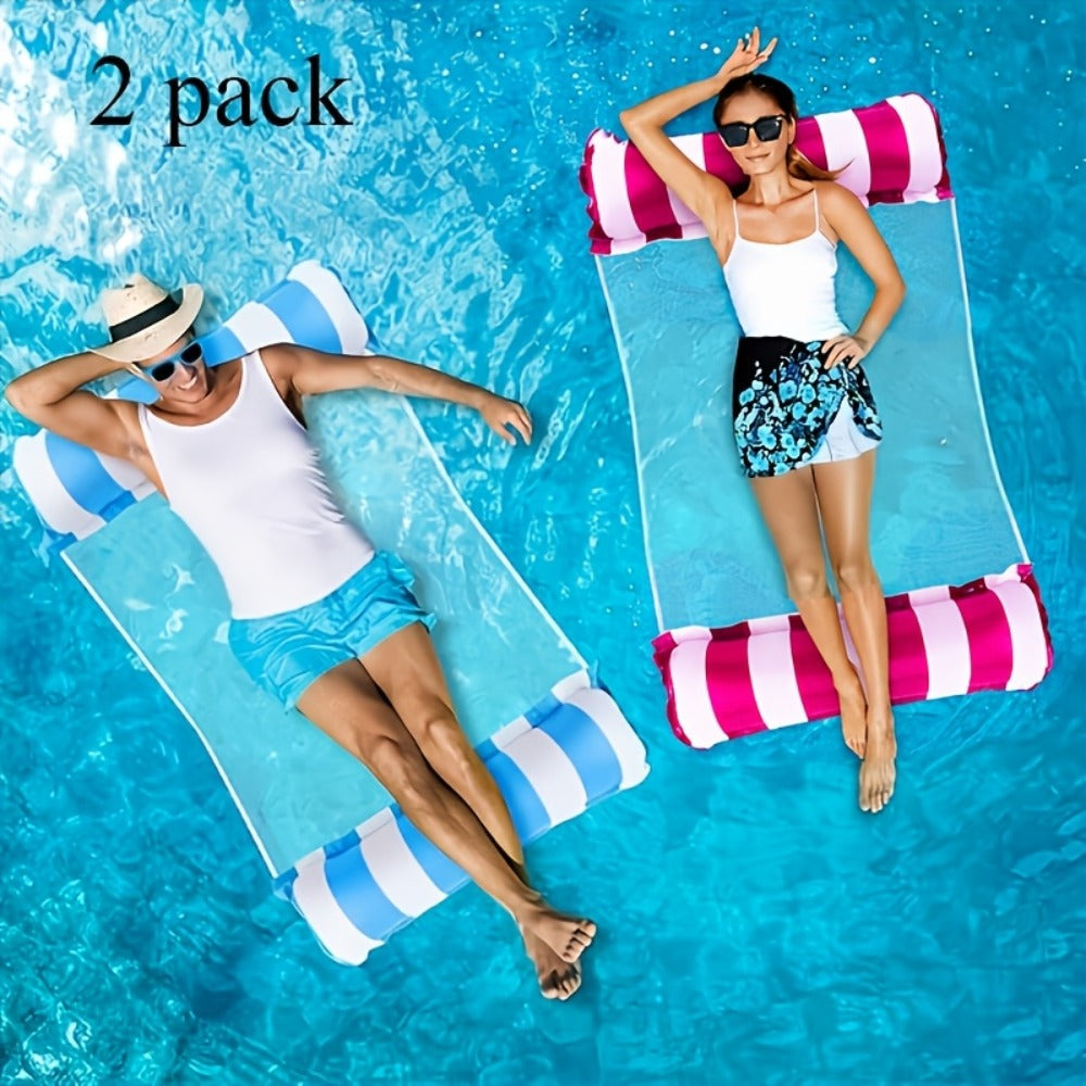 Pool Float Striped Hammock Two-Pack with Mesh Center and Inflatable End Bolsters, 51.18 x 27.56 Inches