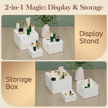 Buffet Risers Display Stand 6pcs - White Acrylic Food Risers for Buffet Table Party Catering for Entryways, Bedrooms and Living Spaces