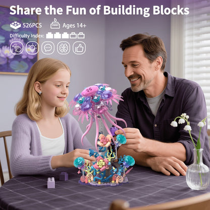 526-Piece Jellyfish Building Block Model with Ocean Scene Base and Pictured 27 cm Display Height
