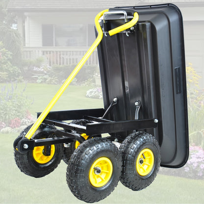 Garden Dump Cart, Steel Frame Pneumatic Tires Lawn Yard Farm Utility Wagon for Garden, Patio and Yard Use
