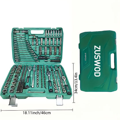 216-Piece Professional Socket Set 1/4" 3/8" 1/2" Drive – S2 & CR-V Steel Ratchet Wrench Kit with Deep & Standard Sockets for Auto Repair