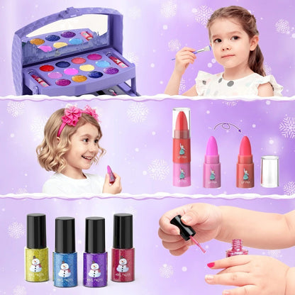 Princess Makeup Set for Girls Ages 3-12, 58 PCS Pretend Play Makeup Kit with Brushes & Case, Skin-Friendly Beauty Toy
