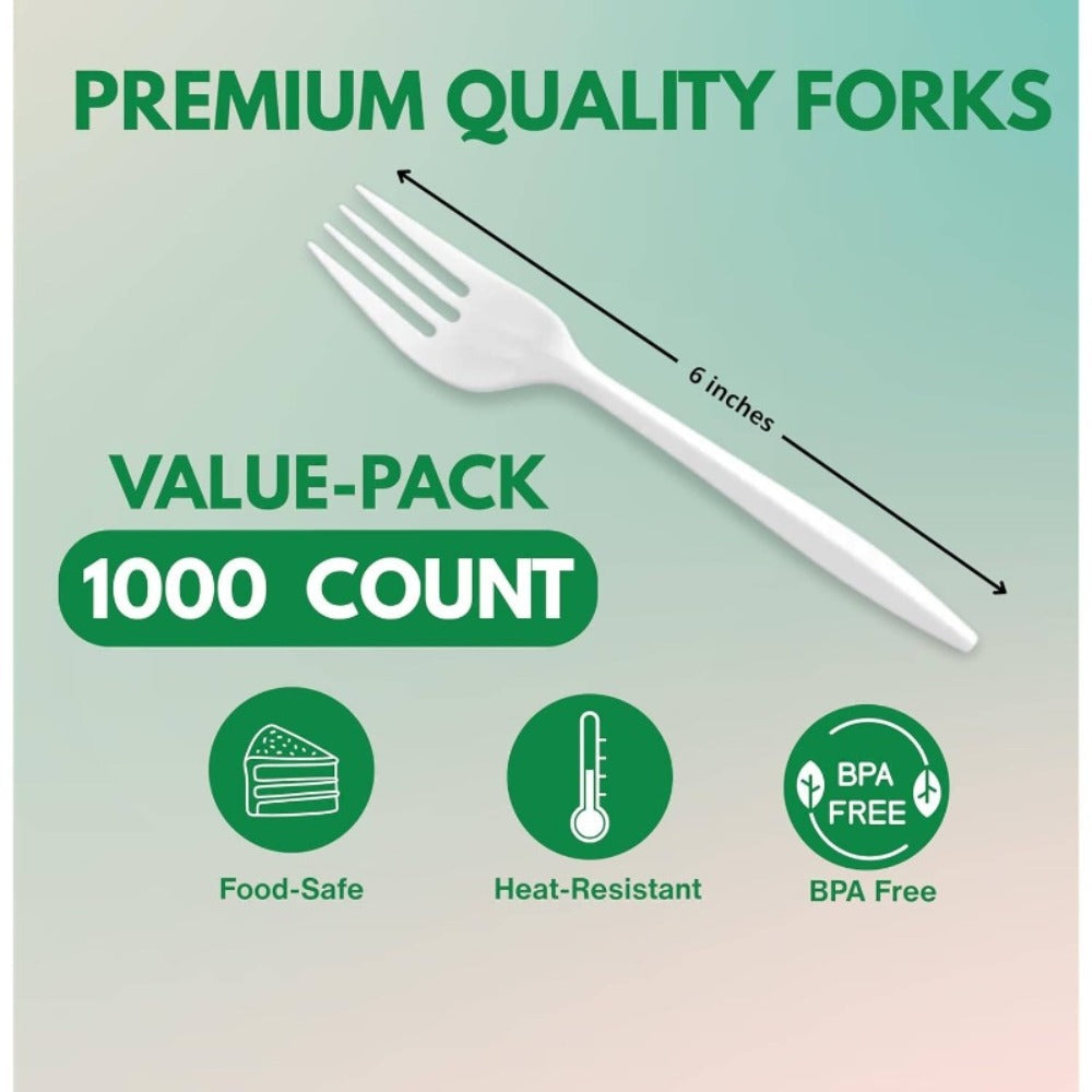 Disposable Plastic Forks 1000 Pack Medium Weight, White Bulk Plastic Cutlery Set for Takeout, Meal Prep