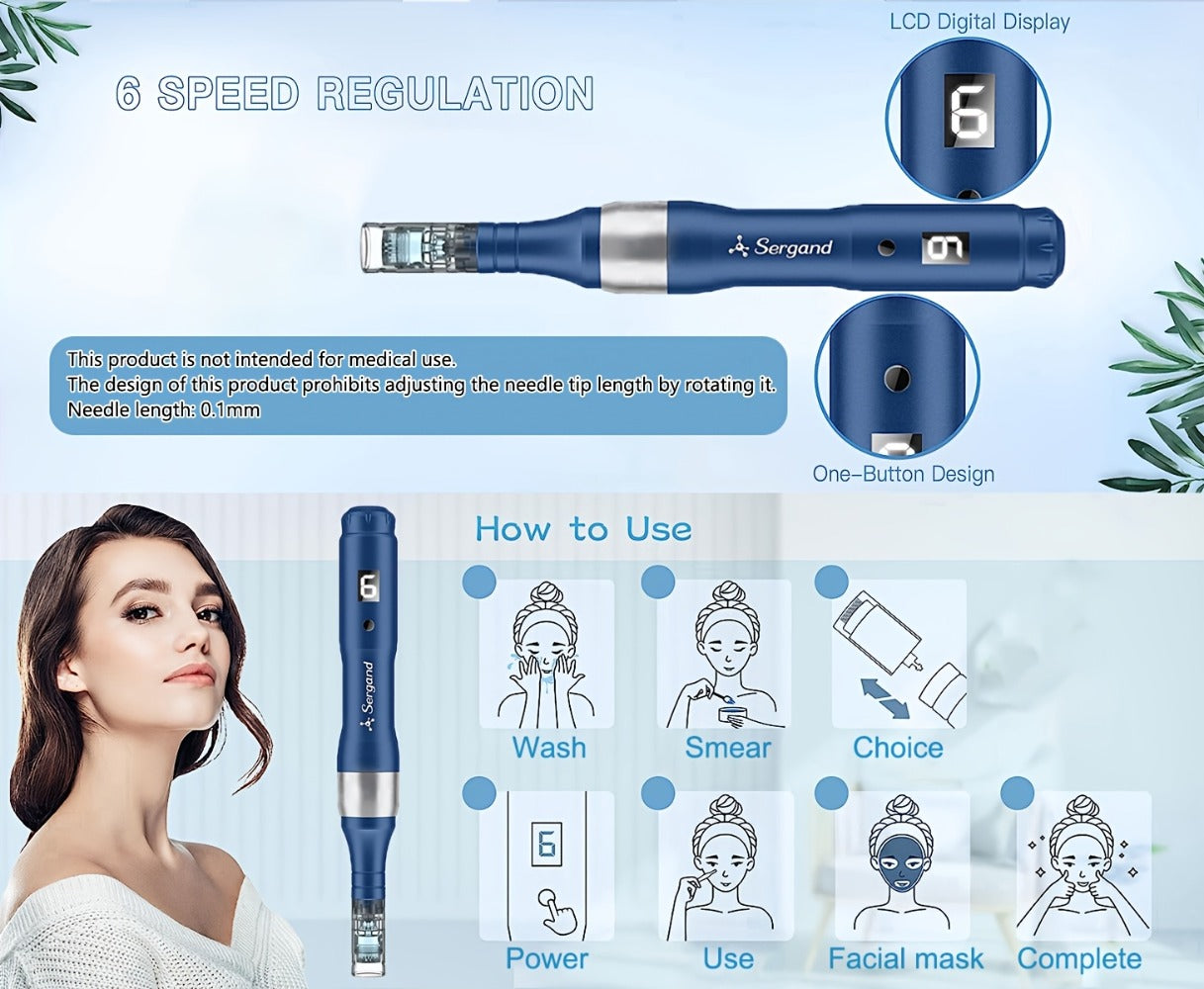 Electric Derma Pen Microneedling Device, Professional 6-Speed Wireless Adjustable Dermapen with 20pcs Replacement Cartridges