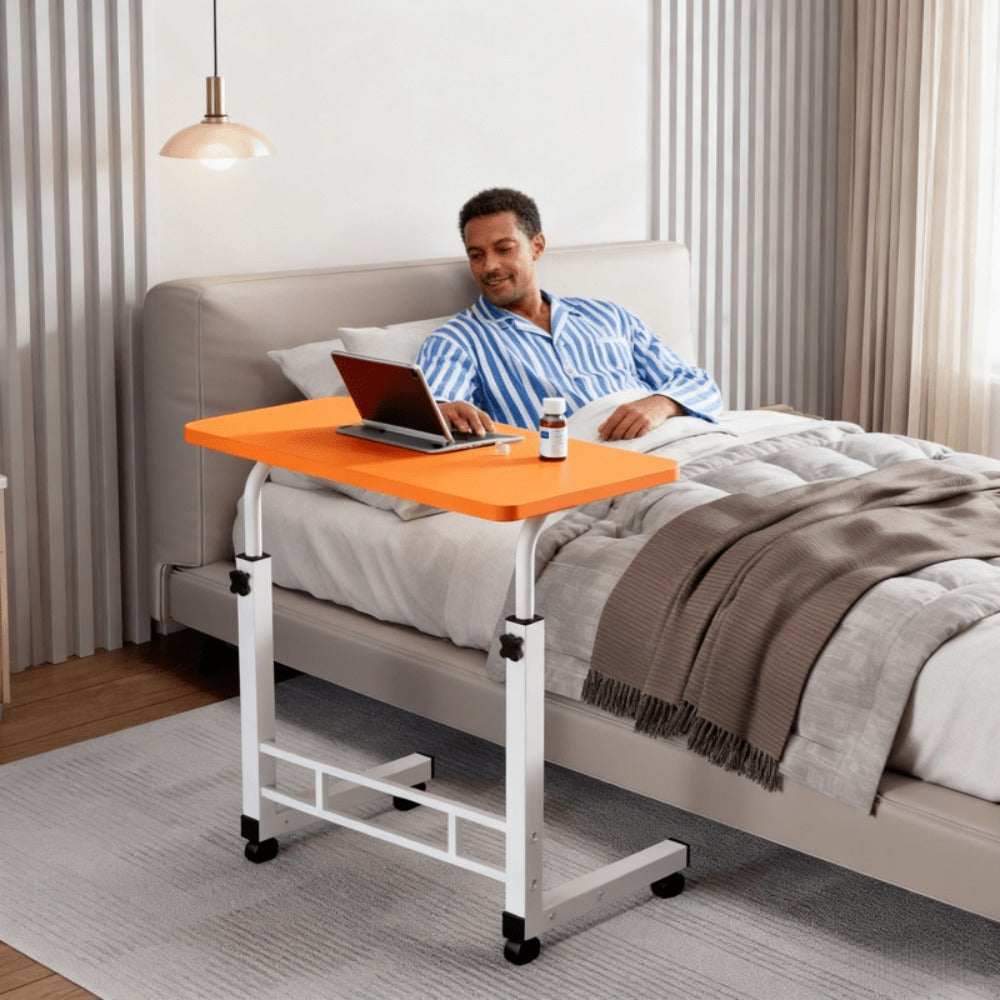 Adjustable Height Rolling Overbed Nursing Table 3-Layer Shelves Bedside Tray for Elderly for Entryways, Bedrooms and Living Spaces