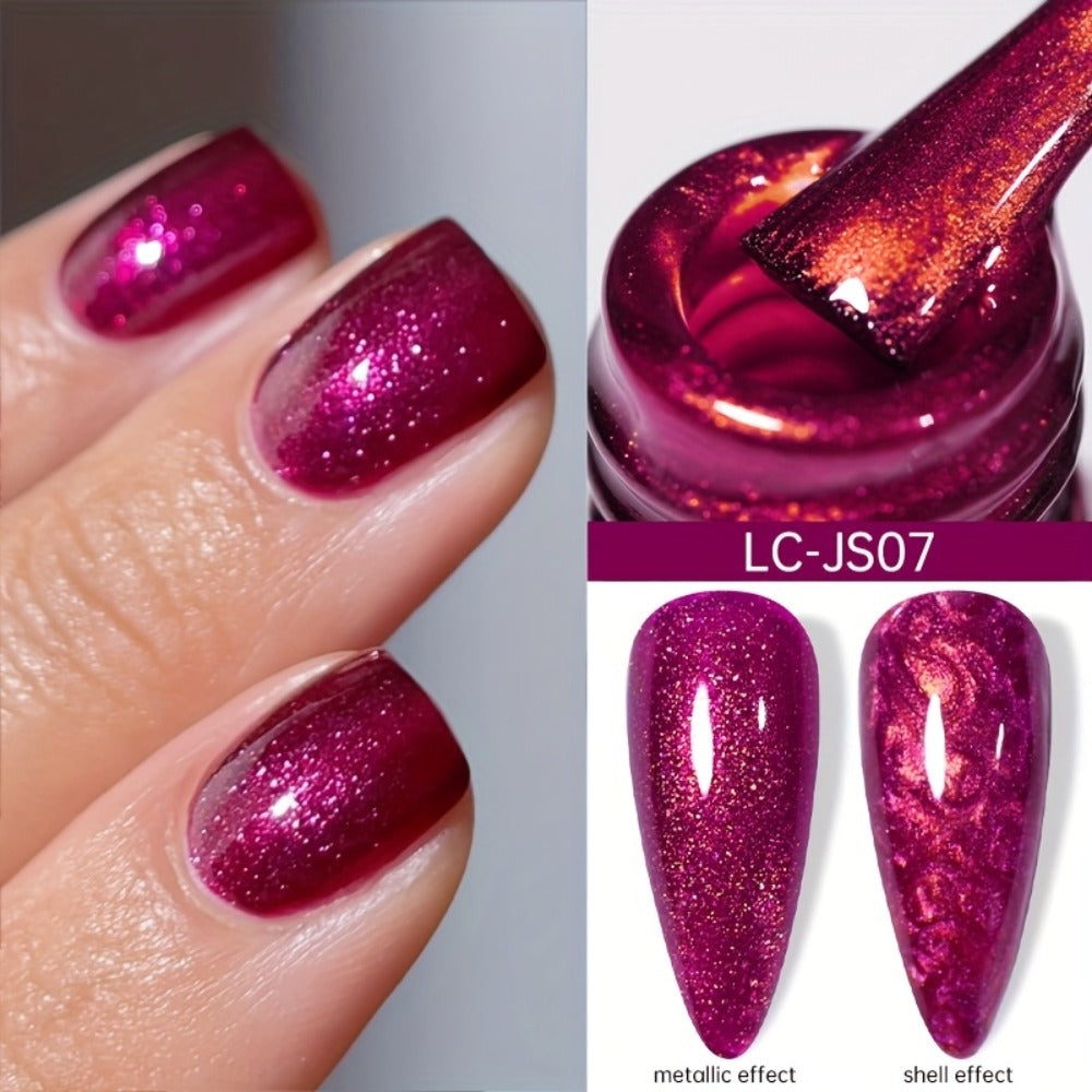 Glitter Gel Nail Polish Set 6pcs Metallic Sparkle – Liquid Glitter Soak-Off Gel in Red & Purple, LED Curable High-Shine Nail Art Kit 0.24oz