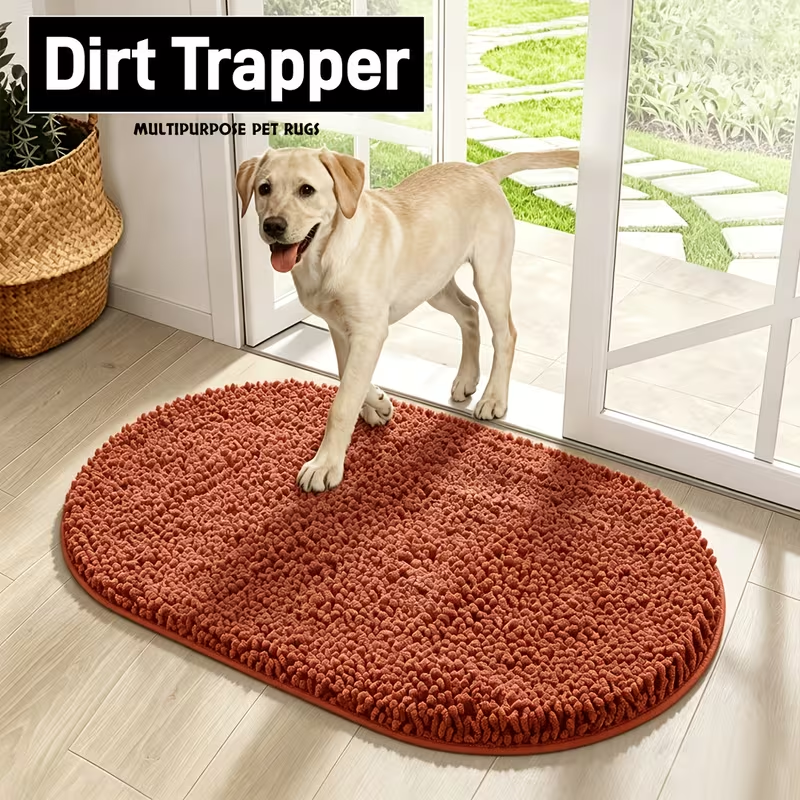 Chenille Dog Door Mat Super Muddy Paws Pet Rug Gingham Entryway Mat Indoor Outdoor Multiple Sizes & Colors
