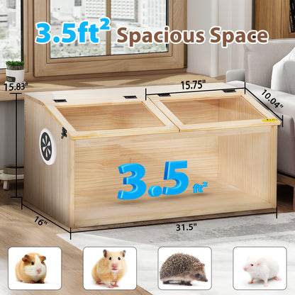 Large Hamster Cage Wooden Enclosure – 32"L x 16"W x 16"H with Acrylic Window & Openable Top | Small Animal Habitat for Guinea Pig