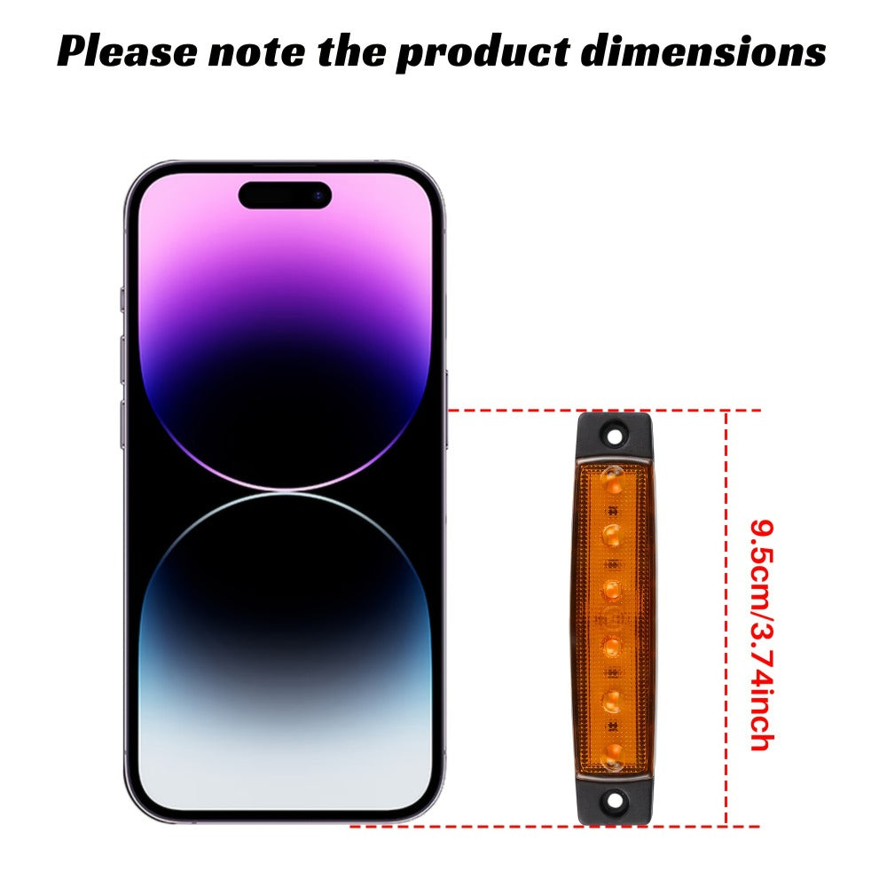 Thirty-Piece 12 V LED Side Marker Light Set with Six LEDs per Lamp in Amber, Red, White, Blue, Green or Purple