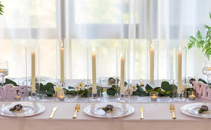 Hurricane Glass Candle Holders for Taper Candles, 11.8 Inch Tall Clear Cylinder Windproof Candlestick Stand for Wedding