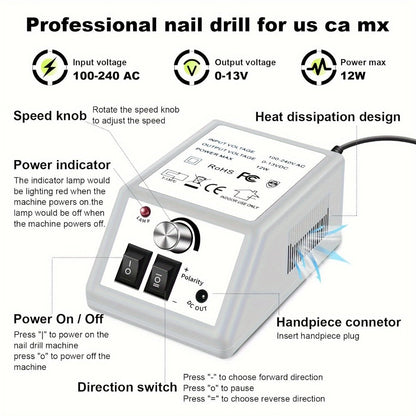 Electric Nail Drill 20000 RPM Console Kit with 6 Bits, 50 Sanding Bands and Standard or 8-in-1 Options