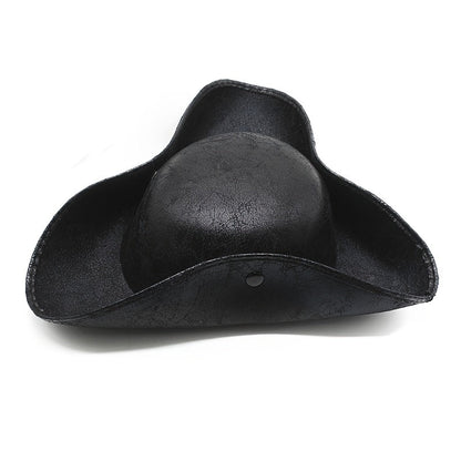 Pirate Tricorn Hat Faux Leather Wide Brim – Vintage Distressed Pirate Hat for Men Women, Halloween Costume, Cosplay