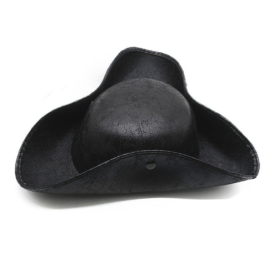 Pirate Tricorn Hat Faux Leather Wide Brim – Vintage Distressed Pirate Hat for Men Women, Halloween Costume, Cosplay