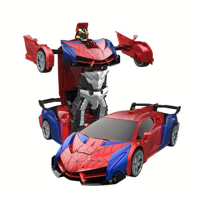 Robot Deformation Car for Kids 1:18 Blue & Red, One-Button Transform Remote Control Stunt Vehicle