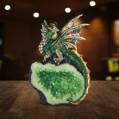 Dragon Figurine Statue Guarding Crystal Cave Polyresin Collectible Home Decor Sculpture Fantasy Dragon for Garden, Patio and Yard Use